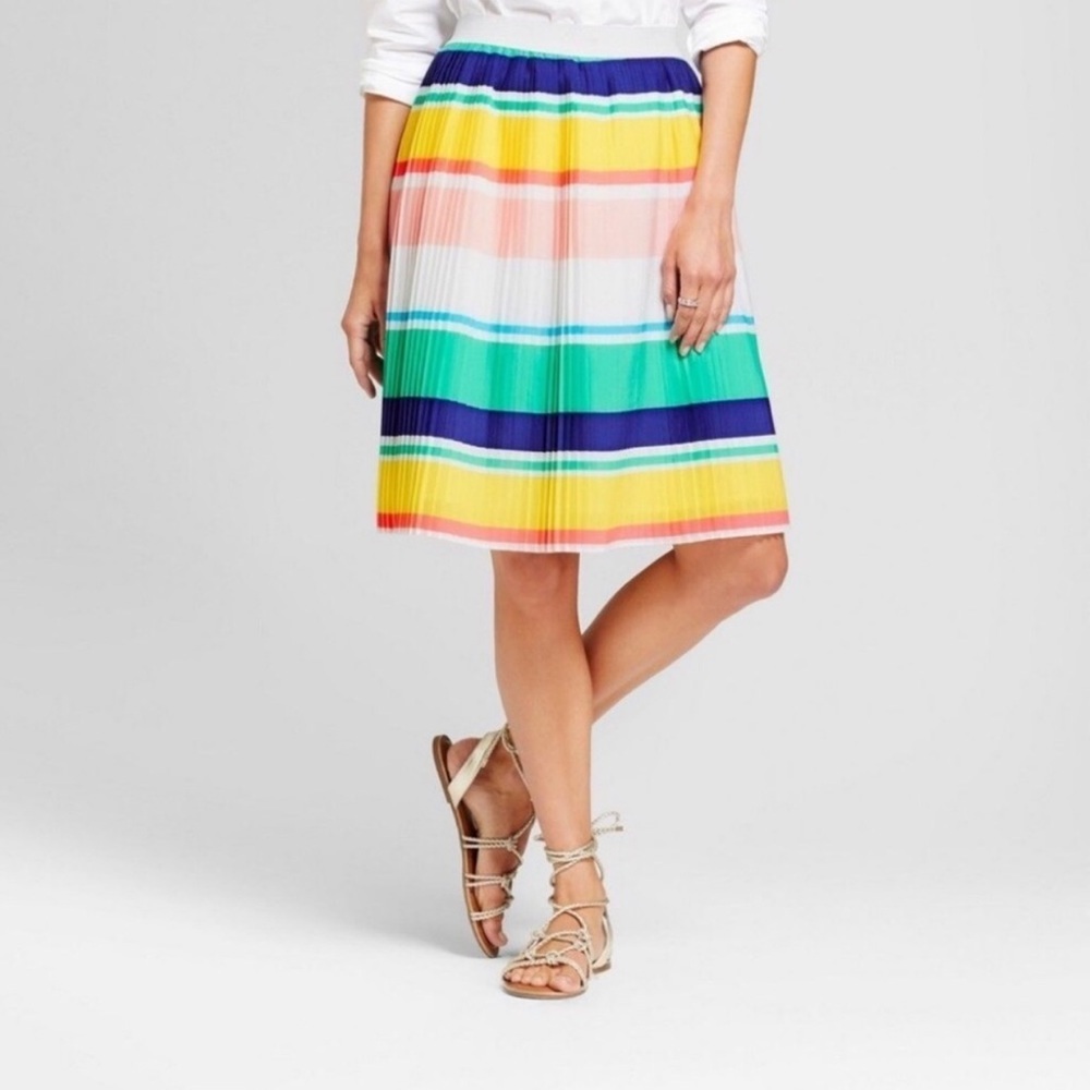 5/$25 NWT Colorful pleated striped A-line skirt XS